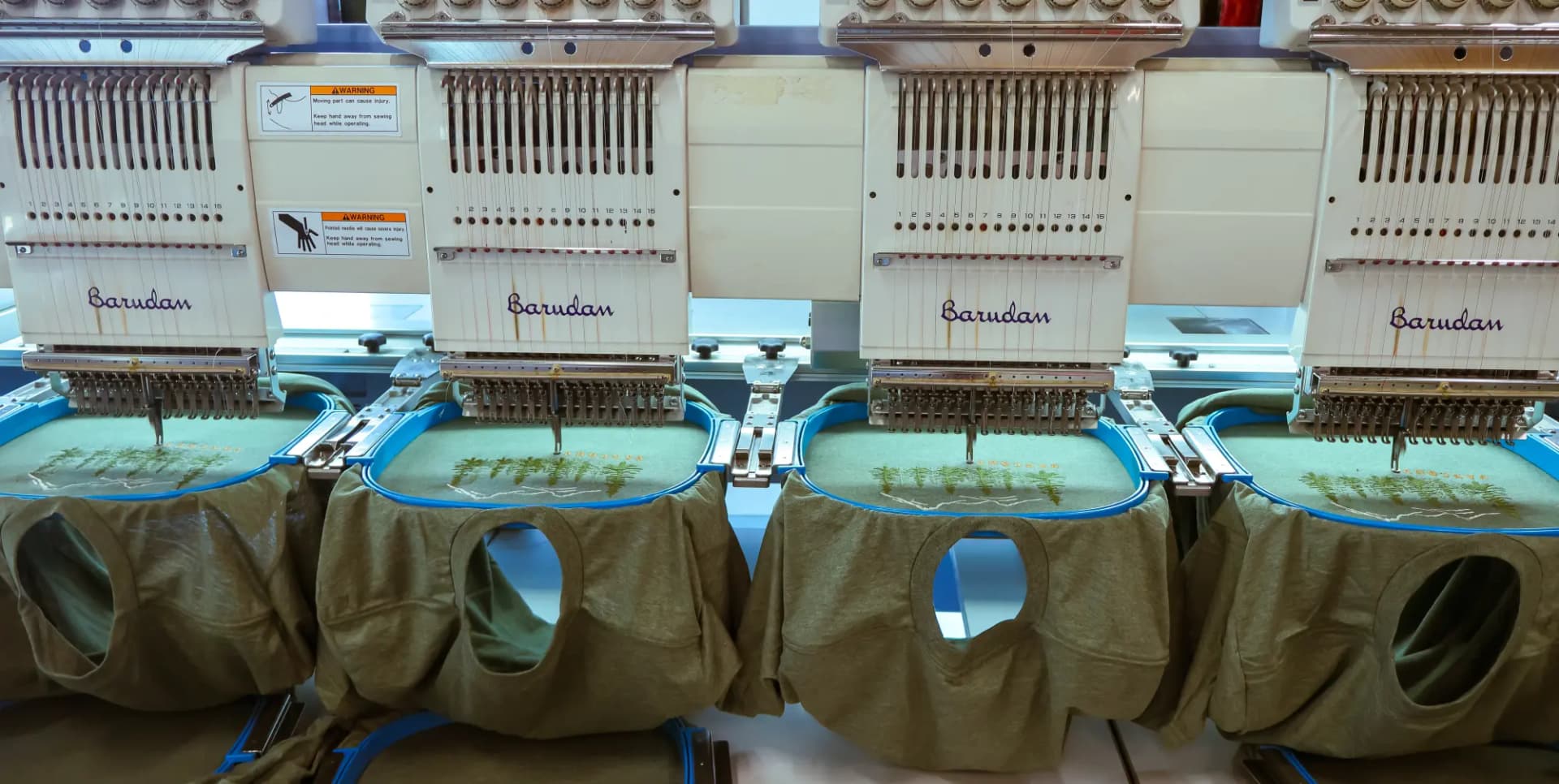 Embroidery machines on the production floor
